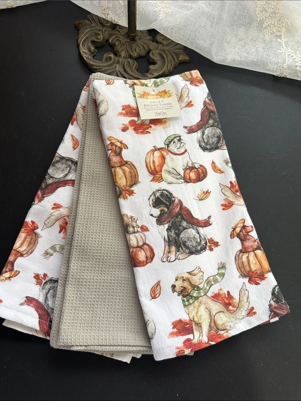 Fall doggie set of 3 kitchen towels